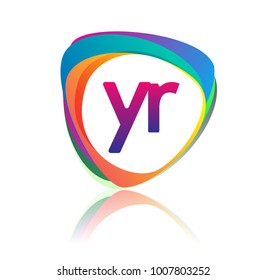 Letter YR logo with colorful splash background, letter combination logo design for creative industry, web, business and company.