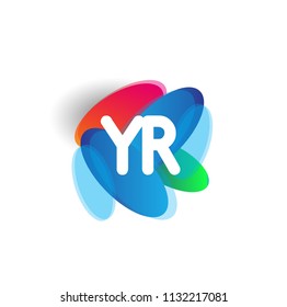 Letter YR logo with colorful splash background, letter combination logo design for creative industry, web, business and company.