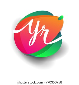 Letter YR logo with colorful splash background, letter combination logo design for creative industry, web, business and company.