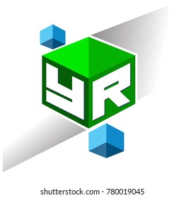 Letter YR logo in hexagon shape and green background, cube logo with letter design for company identity.
