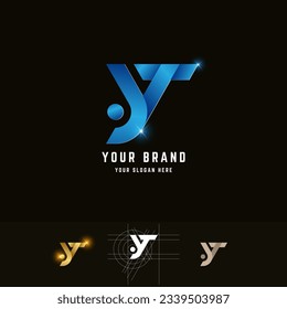 Letra YT o logotipo de monograma jT con diseño de método de cuadrícula