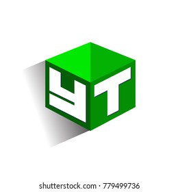 Letter YT logo in hexagon shape and green background, cube logo with letter design for company identity.