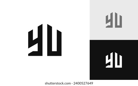 Letter YU initial with house shape logo design