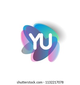 Letter YU logo with colorful splash background, letter combination logo design for creative industry, web, business and company.