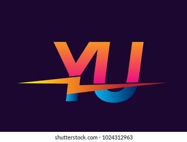 Letter YU logo with Lightning icon, letter combination Power Energy Logo design for Creative Power ideas, web, business and company.