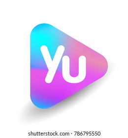 Letter YU logo in triangle shape and colorful background, letter combination logo design for business and company identity.
