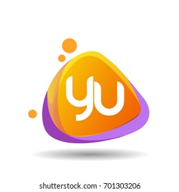 Letter YU logo in triangle splash and colorful background.