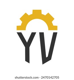 Letter YV Gear Logo Design for Service Center, Repair, Factory, Industrial, Digital and Mechanical Business