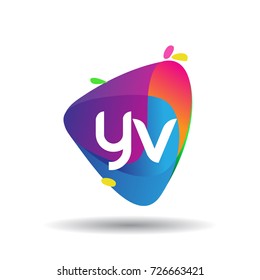 Letter YV logo with colorful splash background, letter combination logo design for creative industry, web, business and company.