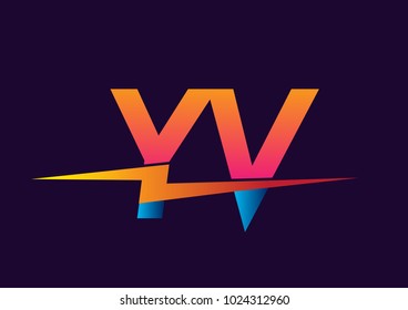Letter YV logo with Lightning icon, letter combination Power Energy Logo design for Creative Power ideas, web, business and company.