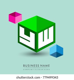 Letter YW logo in hexagon shape and green background, cube logo with letter design for company identity.
