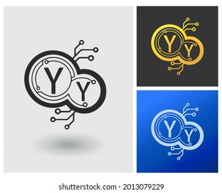 Letter YY digital logo with vector template gold design