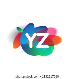Letter YZ logo with colorful splash background, letter combination logo design for creative industry, web, business and company.