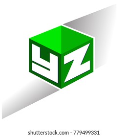 Letter YZ logo in hexagon shape and green background, cube logo with letter design for company identity.
