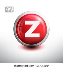 Letter Z in 3D Glossy Red Button for web Icon, Education Icon and Alphabet Icon. Vector Illustration