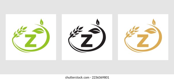 Letter Z Agriculture Logo. Agribusiness, Eco-farm Design Template