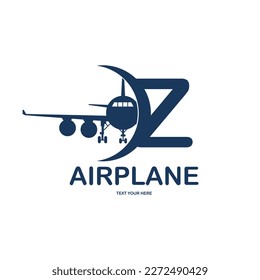 Letter Z with airplane vector logo template. Fonts for event, promo, logo, banner, monogram and poster. Alphabet label symbol for branding and identity