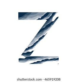The letter Z, in the alphabet abstract background marble, bark, mountain, stone layer  set dark blue shade color isolated on white background