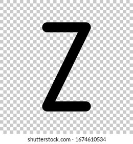 Letter Z of alphabet, isolated outline symbol. Black symbol on transparent background