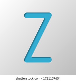 Letter Z of alphabet, isolated outline symbol. Paper design. Cutted symbol with shadow