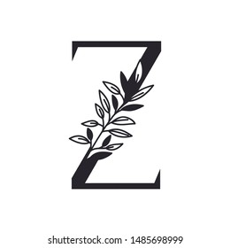 letter Z of the alphabet with leaves