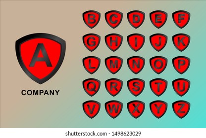 Letter A to Z Alphabetic Shield Logo Bundle, Security Logo Concept, Abjad Logo Pack