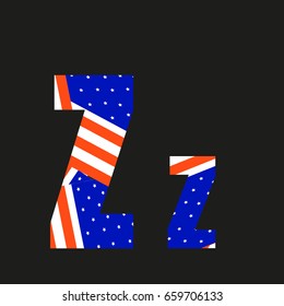 Letter Z with american flag, isolated on black background.Vector illustration