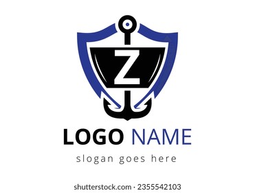 letter Z with Anchor Logo Design Template. Marine, Sailing Boat Logo