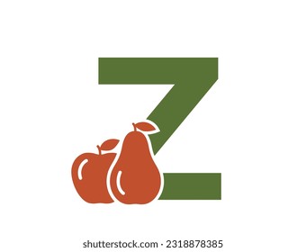 letter z with apple and pear. fruit and organic food text logo. gardening and harvest design. isolated vector color image