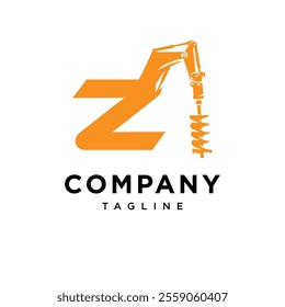 Letter Z Auger Excavator Logo Icon vector