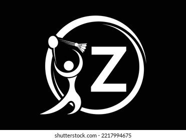 Letter Z Badminton Logo Concept With Moving Badminton Icon. Badminton Sports Logotype Symbol Vector Template.