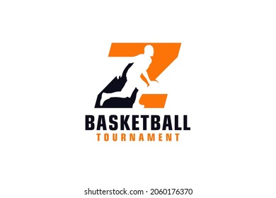 Letter Z with Basketball Logo Design. Vector Design Template Elements for Sport Team or Corporate.