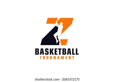 Letter Z with Basketball Logo Design. Vector Design Template Elements for Sport Team or Corporate.