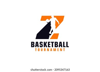 Letter Z with Basketball Logo Design. Vector Design Template Elements for Sport Team or Corporate.