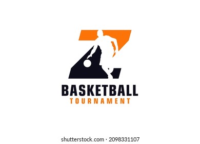 Letter Z with Basketball Logo Design. Vector Design Template Elements for Sport Team or Corporate.