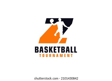 Letter Z with Basketball Logo Design. Vector Design Template Elements for Sport Team or Corporate.