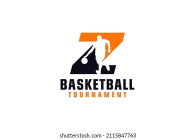 Letter Z with Basketball Logo Design. Vector Design Template Elements for Sport Team or Corporate.