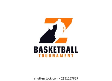 Letter Z with Basketball Logo Design. Vector Design Template Elements for Sport Team or Corporate.