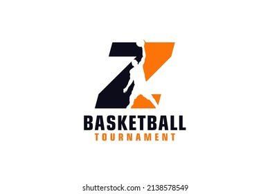 Letter Z with Basketball Logo Design. Vector Design Template Elements for Sport Team or Corporate.