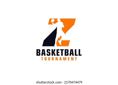 Letter Z with Basketball Logo Design. Vector Design Template Elements for Sport Team or Corporate.