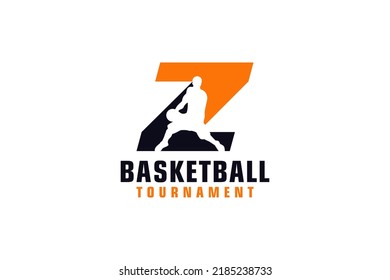 Letter Z with Basketball Logo Design. Vector Design Template Elements for Sport Team or Corporate.