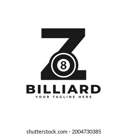 Letter Z with Billiards Logo Design. Vector Design Template Elements for Sport Team or Corporate Identity.
