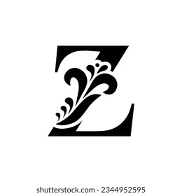 letter Z. Black flower alphabet.  Beautiful capital letters.