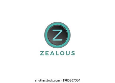 Letter Z blue color 3d glowing button