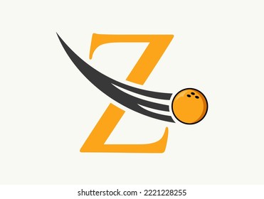 Bowling Logo von Letter Z. Bowling-Ball-Symbol mit bewegter Ball-Vektorvorlage