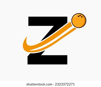 Letter Z Bowling Logo. Bowling Ball Symbol With Moving Ball Icon