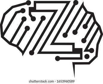 letter z brain vector with electric and  technology symbol
