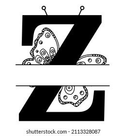 Letter Z with butterfly silhouette. Wings butterfly logo template isolated on white background. Calligraphic hand drawn lettering design. Alphabet concept. Monogram vector illustration