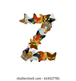 letter Z Cat font. Pet alphabet symbol. home animal ABC sign