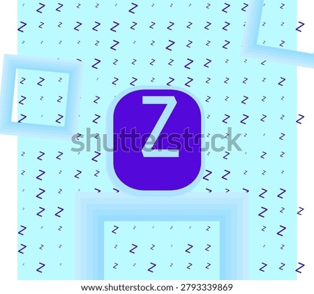 LETTER Z character design with tile like rings backdrop, decorative banner ribbon, and custom frame